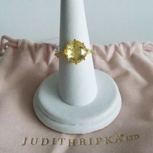 JUDITH RIPKA Canary Crystal Ring Size 9